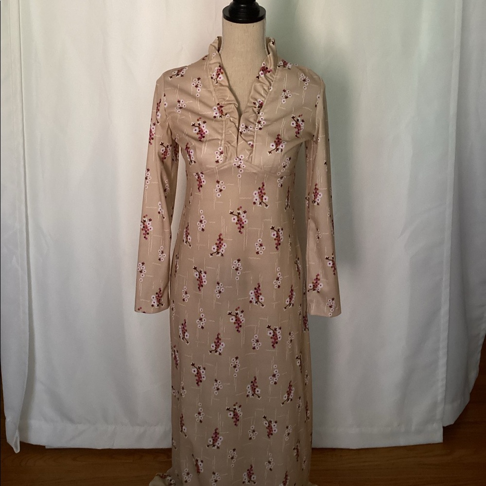 Vintage Liberty circle cream floral floor length dress